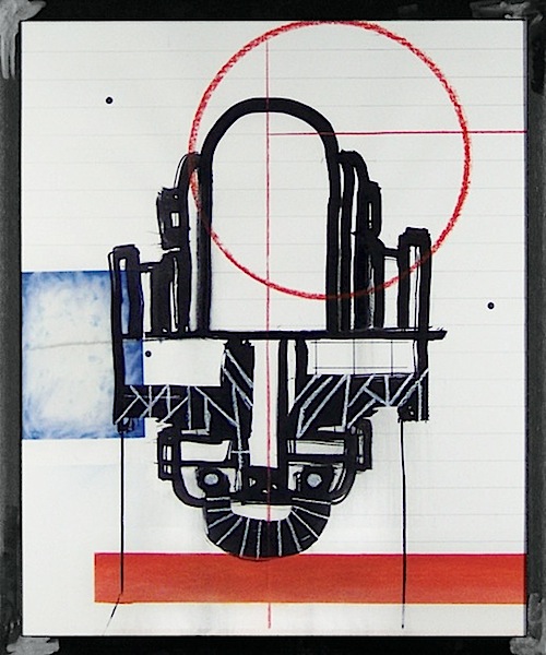 Klara Meinhardt: Kult #7: Die Maske, 2017, charcoal, ink, chalk, steel, 90 x 75 cm

