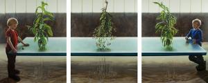 David O´Kane: Continuum, 2013, triptych, oil on linen, each 200 x 160 cm
/St. Elisabeth, academic teaching hospital of the University of Leipzig, lecture hall

