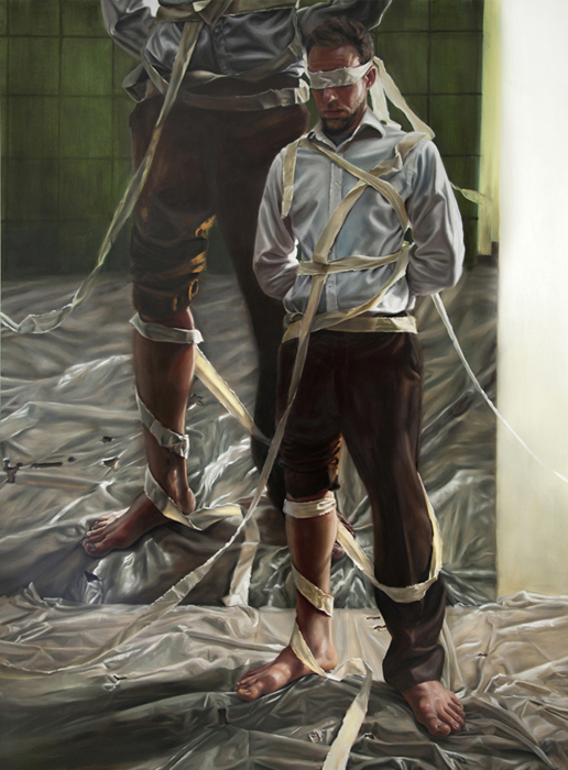 David Oâ€™Kane: Blindsightâ€”Reenactment, 2012, oil on linen, 340 x 250 cm
/Silbersee Collection

