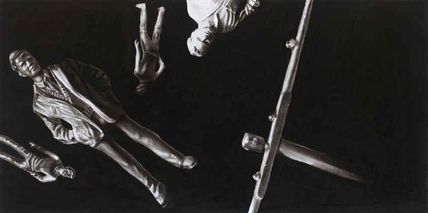 Peter Hock: 7. Reise, 2019, ReiÃŸkohle auf Papier, 30 x 60 cm 

