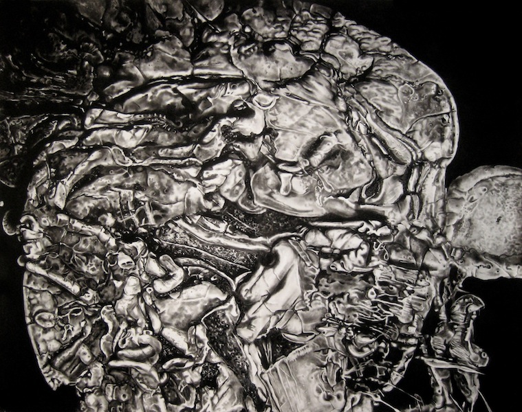 Peter Hock: Pangaea, 2010, ReiÃŸkohle auf Papier, 240 x 300 cm 

